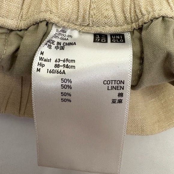 Uni Qlo Women’s Medium Linen Cotton Blend Shorts Khaki Mid Rise Pockets Hi Waist - Picture 3 of 7